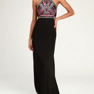 Lulu's Black Maxi Dress with Vibrant Halter Top